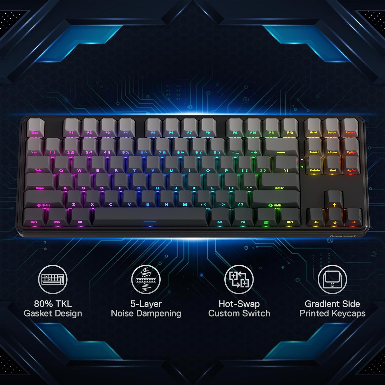 Redragon K707 PRO GB 80% Gaske - Gaming Keyboard No Noise recension och pris